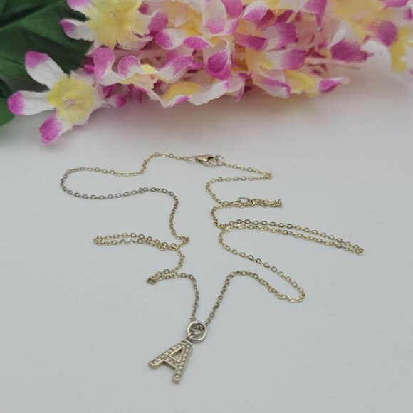 Vintage Sterling Silver Diamond Accent Initial Letter A Necklace 18.5 In Dainty